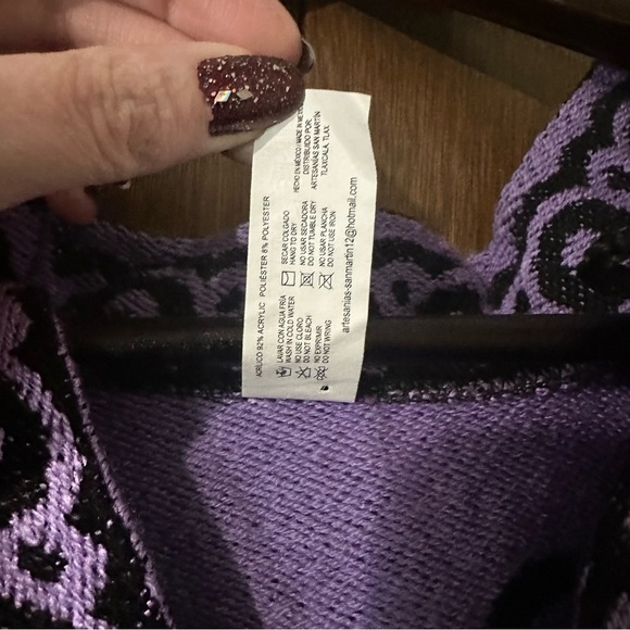 Artesanias San Martin Made in Mexico Purple & Black Women's Poncho Lilies OS - Picture 12 of 12